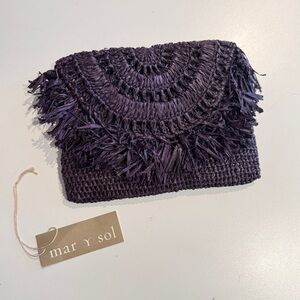 Mar Y Sol Navy Woven Raffia Clutch